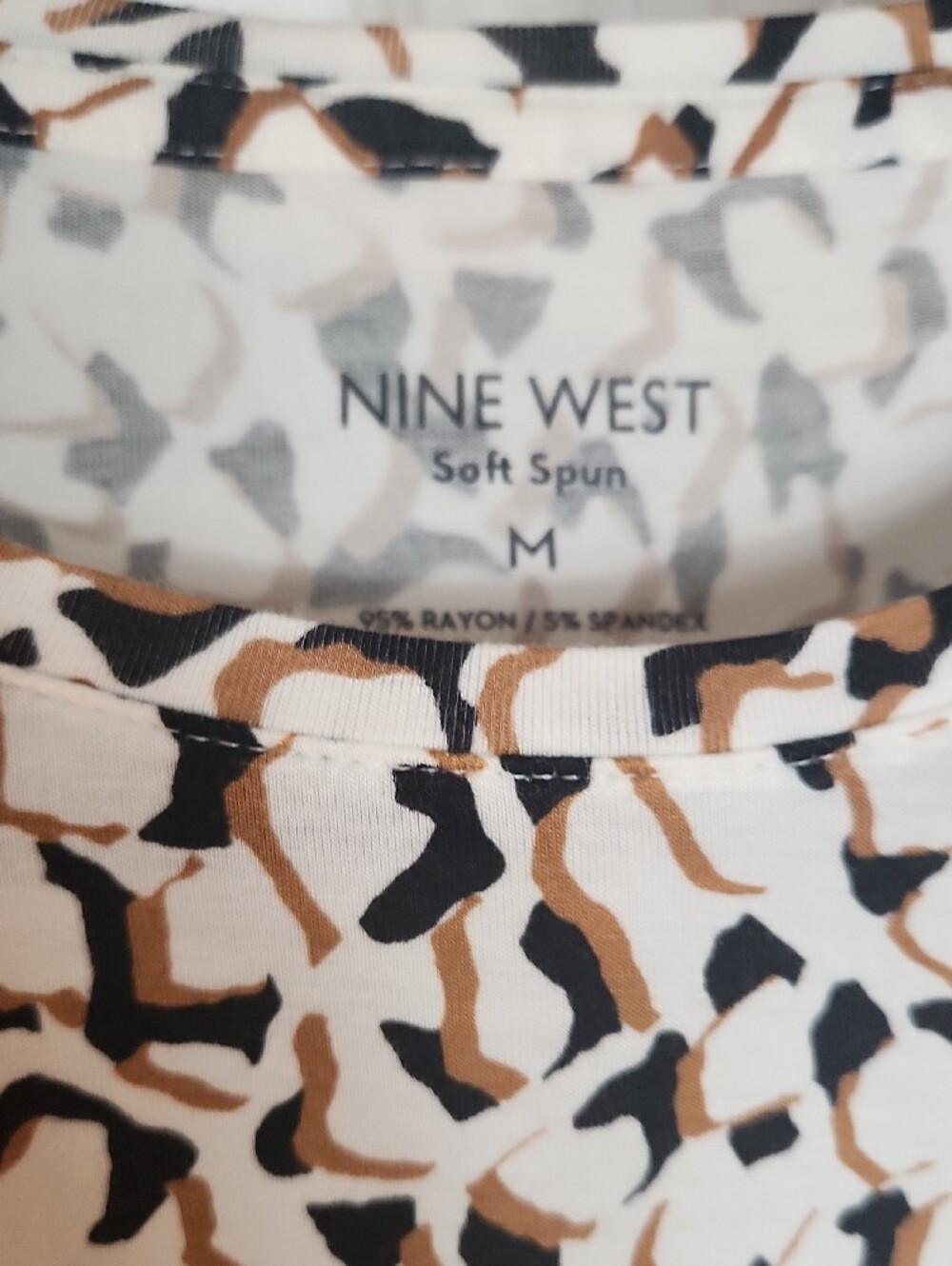 Nine West White Black and Brown Leopard-Print Short Sleeve Tee - Picture 4 of 5